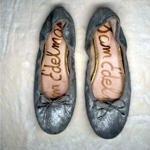 Sam Edelman Ballet Flats with bow, silver calfskin, women’s 7.5